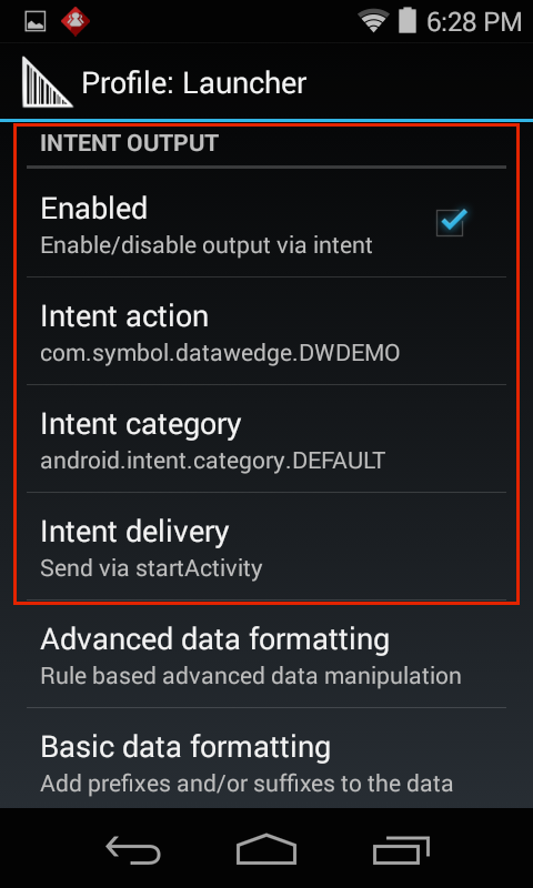 Профиль лаунчер. Output Intent. Zebra Intent output. Android Intent. Акробат output Intent.