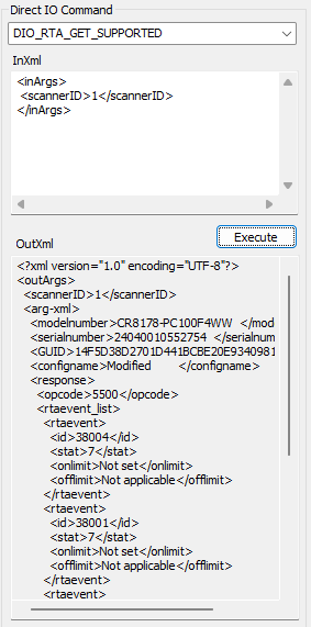 OPOS sample application showing supported RTA events