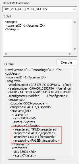 OPOS sample application showing RTA event status