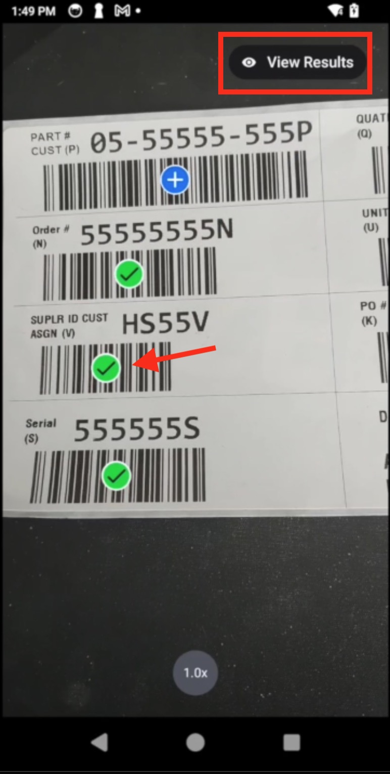 Select Barcode Action Screen