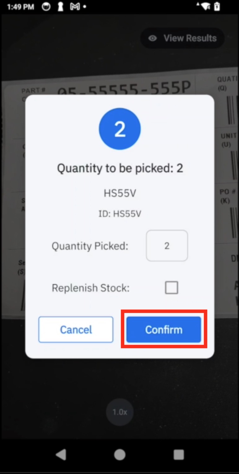 Select Barcode Action Screen