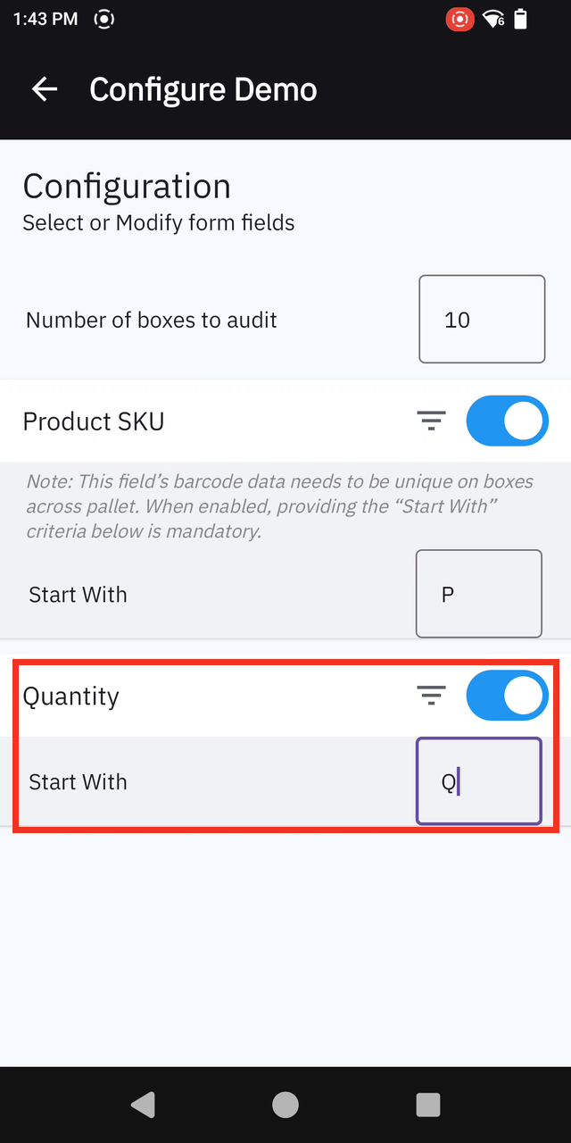 Select Barcode Action Screen